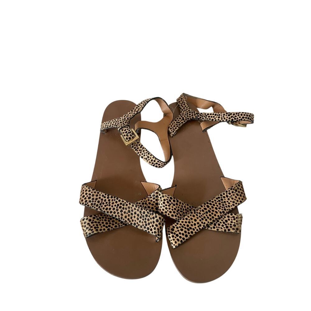 J. Crew Calf Hair Animal Print Criss Cross Flat Sandals • Summer • Size 8